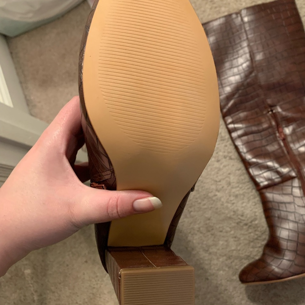 Brown Croc-Embossed Knee-High Boots - Picture 4 of 4